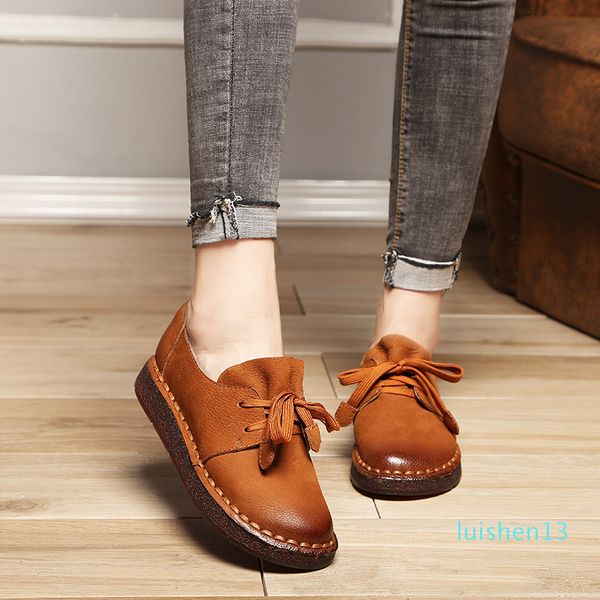 

flat shoe 2020 lace-up loafers casual pregnant women shoe mother driving female women flats hand-sewing shoes l13, Black