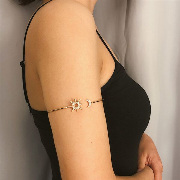 

20pcs/lot geometric zircon adjustable arm bracelet sun moon design opening elastic armlet women party decoration arm jewelry accessories, Golden;silver