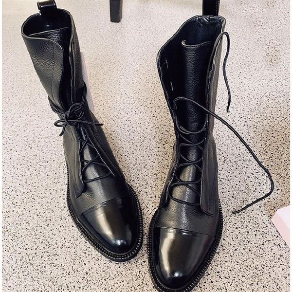 

new fashion leather martins boots woman shoes winter warm lace-up ankle boots for woman platform rivet, Black