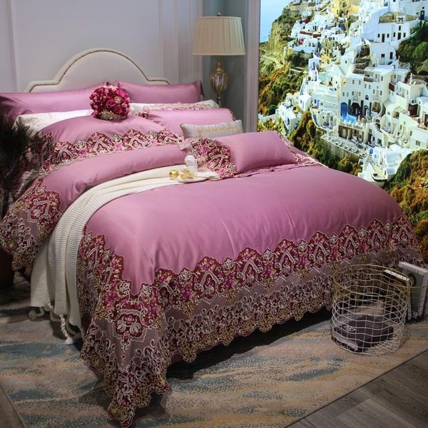 

high-end luxury 100 egyptian long-staple cotton four-piece satin cotton lace bedding edredones y conjuntos de ropa de cama