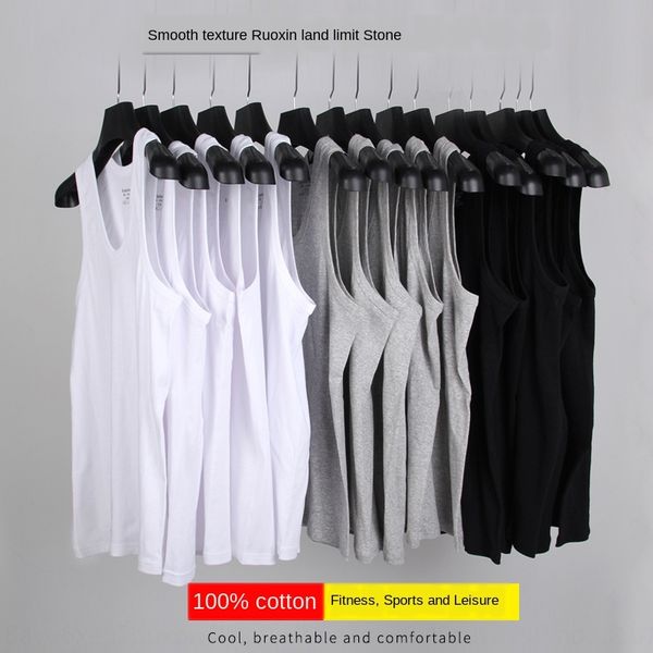 

мужская хлопка рукавов летом носить молодежные плотно базовые спортивные футболки футболки жилет бодибилдинг i-образный жилет мужской моды, White;black