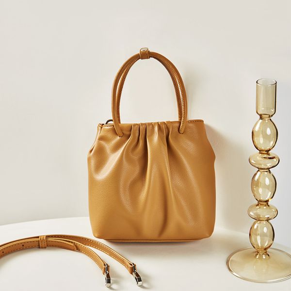 

genuine leather bucket bag female niche mini fold handbag fashion leather shoulder bag retro messenger bags gn-sb-zzmnst
