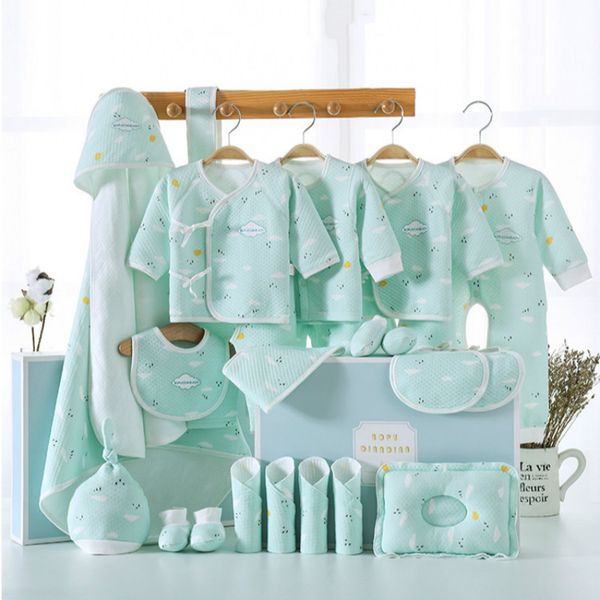 

23pcs 100% cotton newborn baby clothes spring newborn supplies gift box infant clothing blue pink for boy girl baby 0-12 months, White