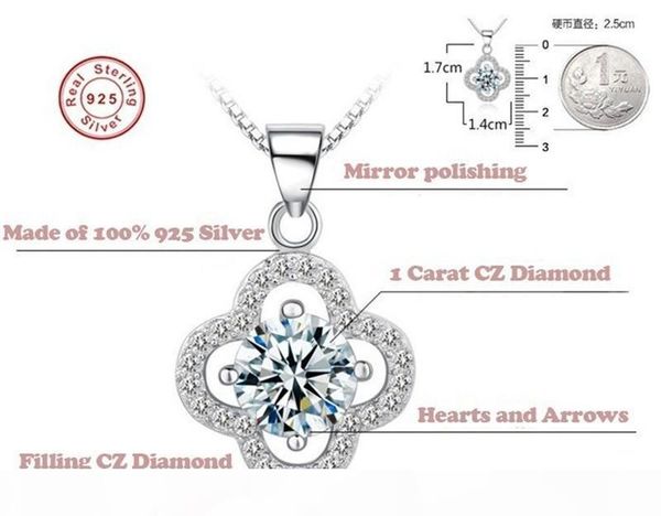 

l diamond ring fine jewelry solid silver necklace clover shape set 1 ct sona cz diamond pendant necklace for women wedding jewelry 4y