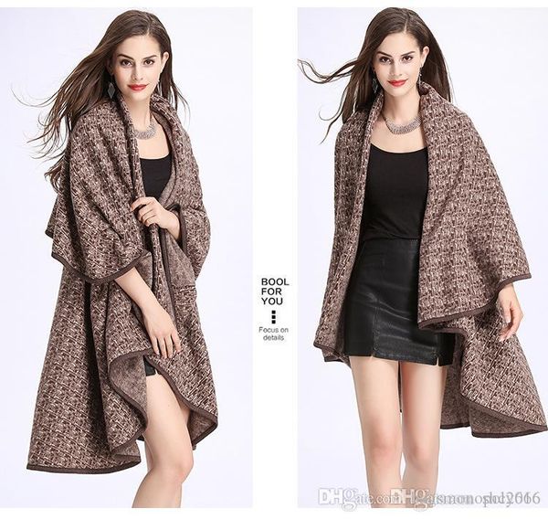 

bestselling ladies winter new top design knit double long пункт большой платок дамы зима теплая шаль плаща trend wild шаль coat, Black