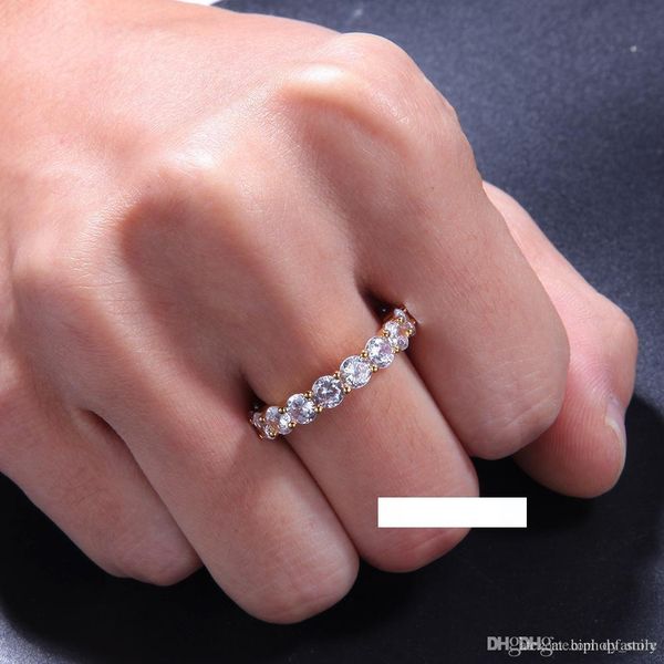 

hip hop bling mens womens jewelry rings gold silver single row zircon diamond engagement iced out rings