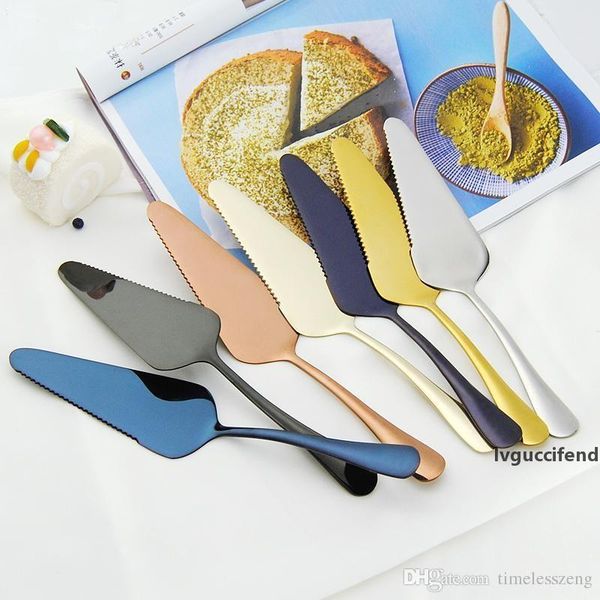 

304 stainless steel pizza cake shovel knife 7 color triangle butter knife with jag bakeware cake spatula tool