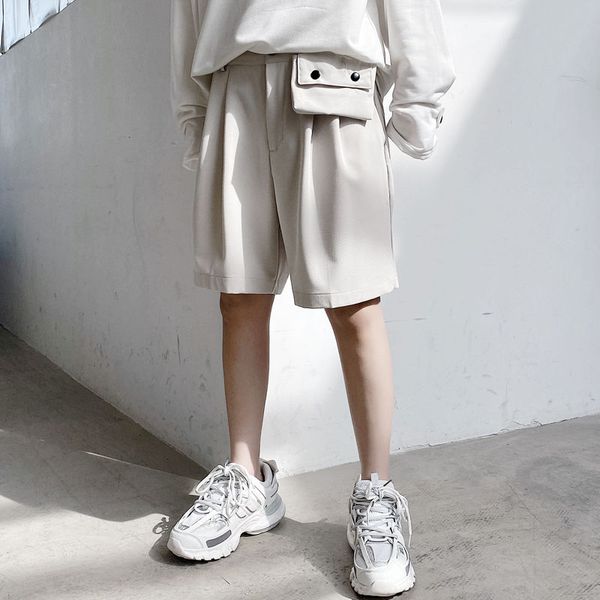 

/ men's wear summer new 2020 loose korean shorts with detachable waist bag loose male's casual knee length pants 9y2621, White;black