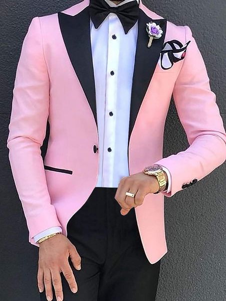 Moda-de-rosa do noivo smoking preto pico lapela Groomsmen Wedding Smoking Homens Formal Blazer Prom paletó (jaqueta + calça + empate) 625