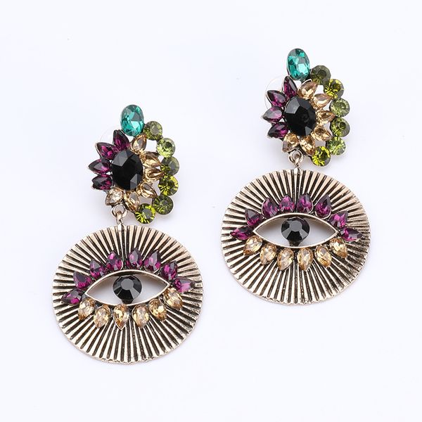 

creative personality exaggerated wind round alloy diamond eye earrings women's fashion earrings new style, Golden