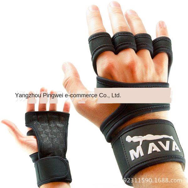 

leather silicone riding fitness weightlifting non-slip half finger wrist silicone and gloves gloves, Black