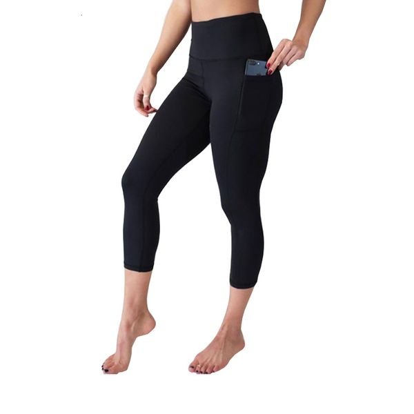 

toivotuksia phone pocket brushed capri legging high waist casual fitness clothing solid womens leggings drop shipping good quality, Black