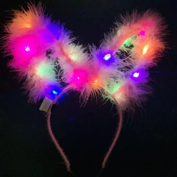 lampeggiante Nuove orecchie di piume 14 luci bagliore anno natale peluche fascia per capelli copricapo LED vendita carino stallo mercato notturno Led Rave Toy