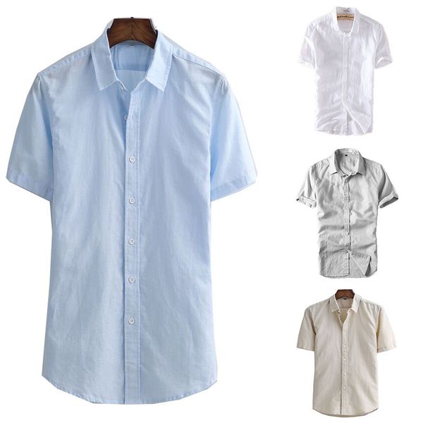 

summer new men's linen cotton short sleeve shirt solid color stand collar blouse male slim fit half sleeve shirts oversize s-4xl, White;black