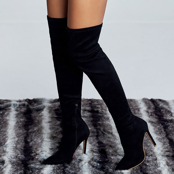 

autumn winter women over the knee boots high heels pointed toe ladies shoes black thigh high long boots botas mujer
