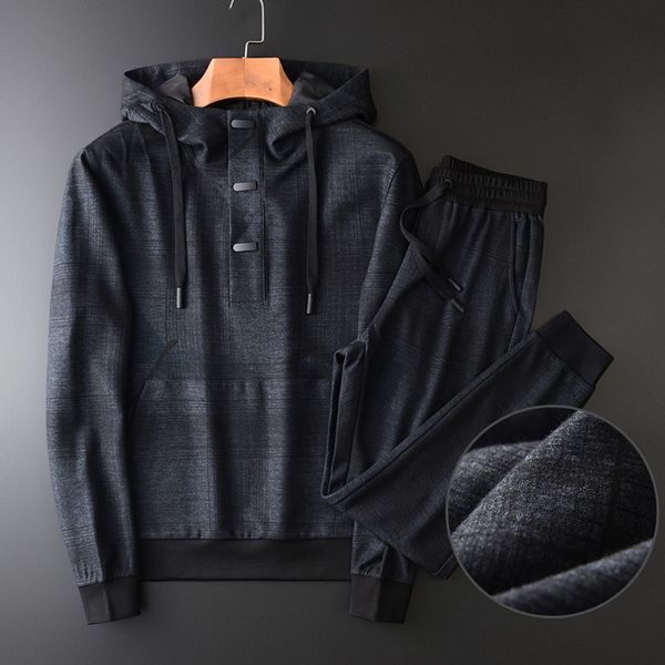 

new mens set (sweatshirts+pants) luxury soft hooded sweatshirts men plus size 4xl autumn and winter slim fit male trousers, Gray