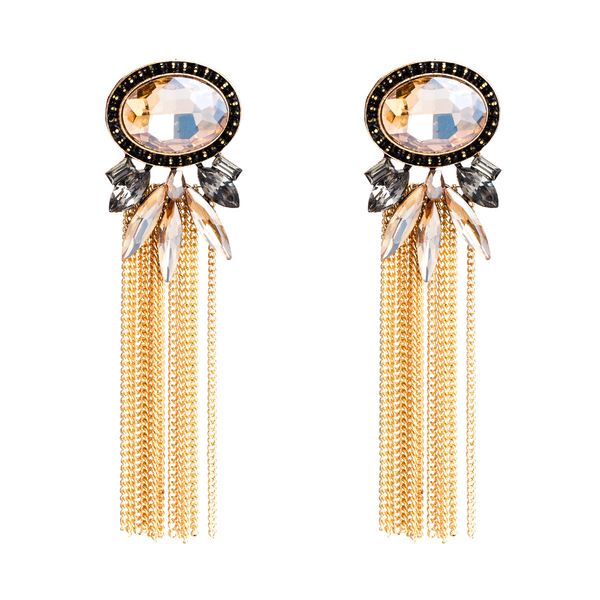 

luole exaggerated diamond long tassel earrings women's fashion earrings bohemia bosimi, Golden