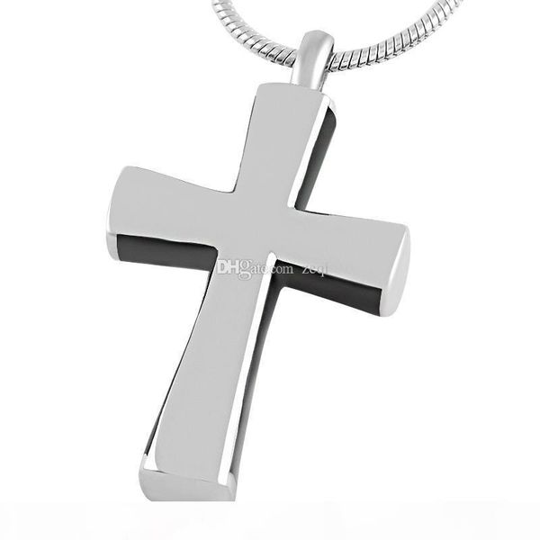 

ijd9408 black cross stainless steel cremation pendant necklace crystal memory ashes keepsake urn necklace, Silver