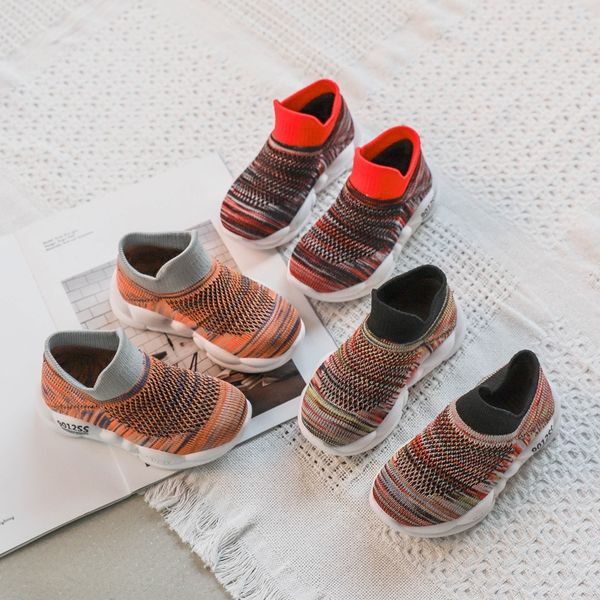 

socks 2020 spring new children's mixed color sports socks sports knitted shoes for boys and girls injection shoes, Black