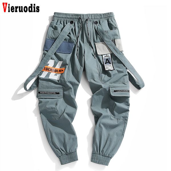 

men hip hop streetwear beam foot cargo pants 2020 men fashion printing new jogger leisure pants sports trousers, Black