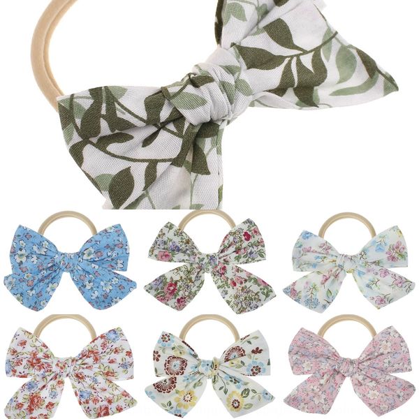 

spring floral printed bow hair band butterfly headdress baby headdress seamless nylon cute cotton children's hair band, Slivery;white