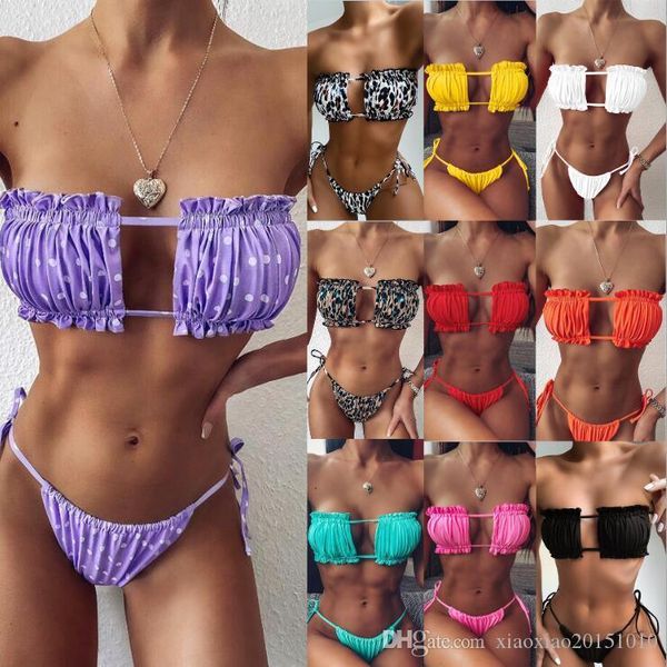 

bikinis for women 2020 bikini set push up cut flower two piece swimsuit female bandage swimwear bathing suit biquini, White;black