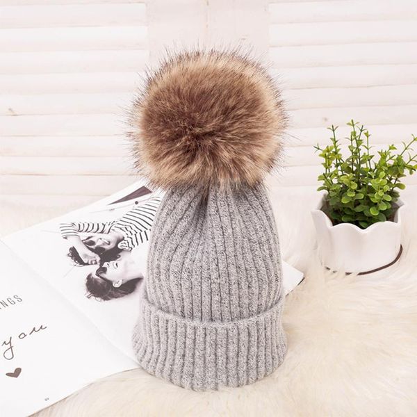 

women warm fashion plush ball winter soft daily windproof solid knitted hat outdoor casual covered button ear protection gifts, Blue;gray