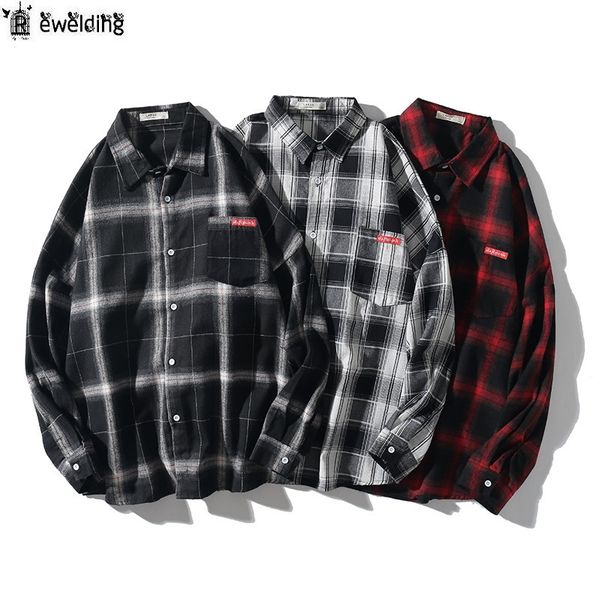 

fashion men casual shirt spring autumn men harajuku style wild plaid shirt coat long sleeve shirts male high quality, White;black