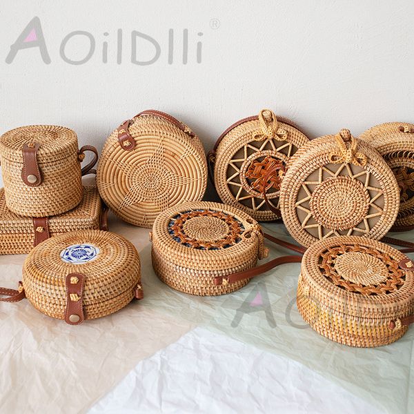 

тканые rattan сумки круглых соломы сумка плечо малого пляж сумочки лето женщины hollow ручной работа коммуникатор crossbody сумка