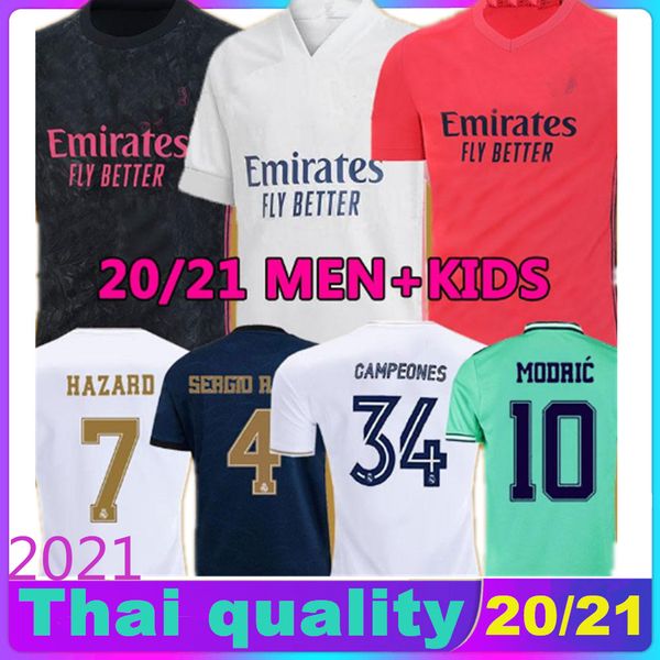 

real madrid jerseys 20 21 hazard sergio ramos soccer jersey benzema vinicius camiseta football shirts uniforms men + kids kit 2020 2021, Black;yellow