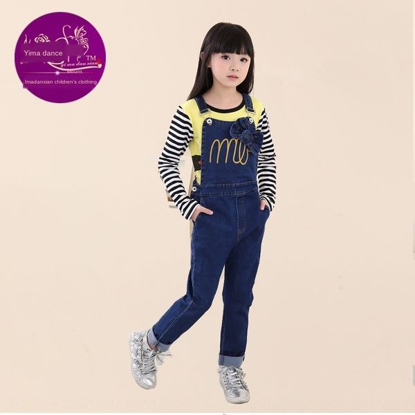 

children's women's korean pure cotton women's bowknot denim belt and jeans embroidered jeans pants embroidered slim denim pan, Blue
