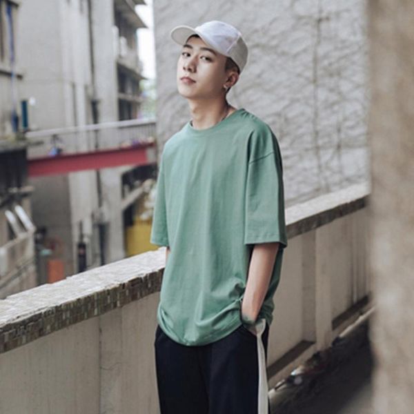 

pullover short sleeve soft cotton blend loose casual summer fashion crew neck solid men t-shirt, White;black