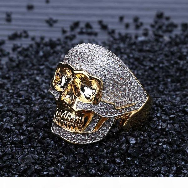 

hip hop copper two tone skull ring iced out micro асфальтовая кубический циркон punk fahion кольцо для мужчин женщин, Silver
