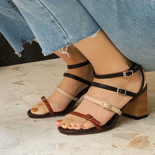 

mkkhou sandals for women 2020 summer new open toe strap roman shoes 6cm high heel open shoes for women 34-40 sizes, Black
