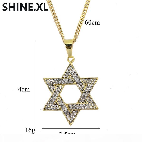 

hip hop vintage crystal alloy chain necklace star of david pendants chain necklace jewelry for men, Silver