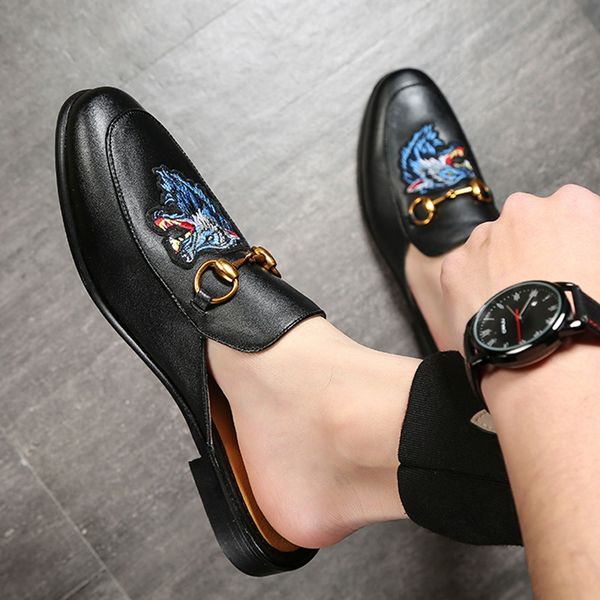 

aroof summer men's sandals and slippers slip-on slippers british pointed small leather shoes half-support genuine leather fashion all-m