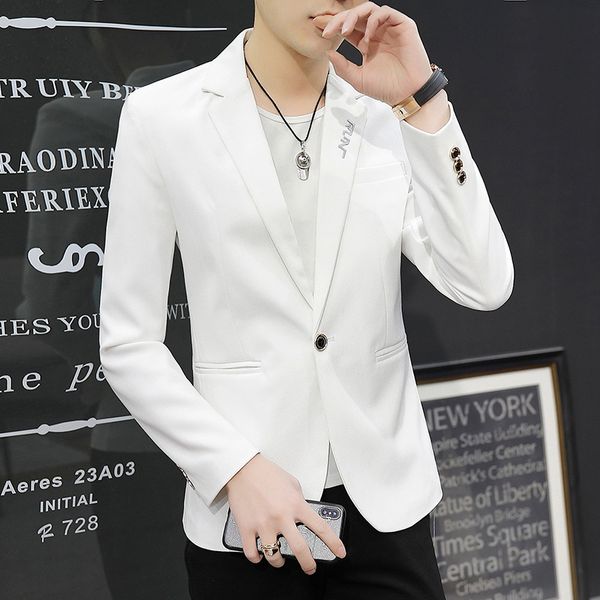 

men's suits & blazers 2021 embroidered casual small suit youth slim handsome autumn single button, White;black