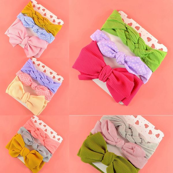 

children's nylon tu er hair three-piece set baby big butterfly hair band baby rabbit ear headband set, Slivery;white