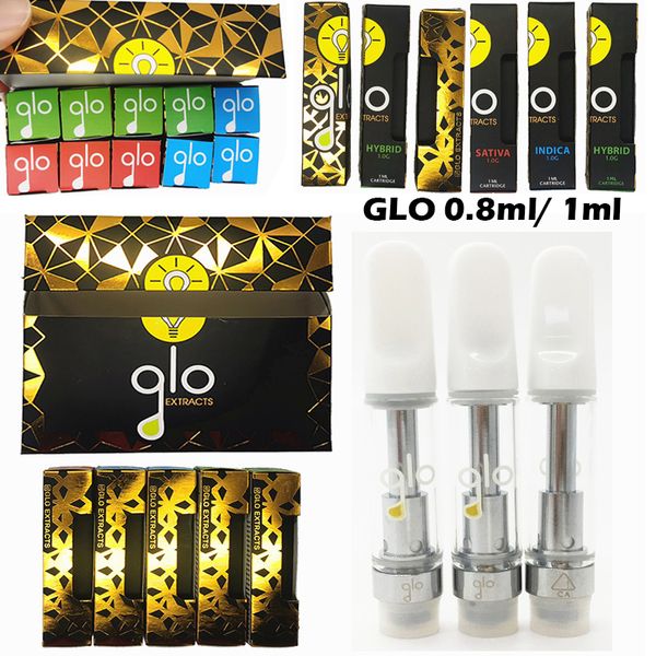 

Glo Glo Тележки Экстракты Vape Картриджи 0,8 мл 1мл Пустые Керамические Coil Стеклянные Танки Ecig Испарители Ручки густое масло Форсунки Упаковка 10 цветов