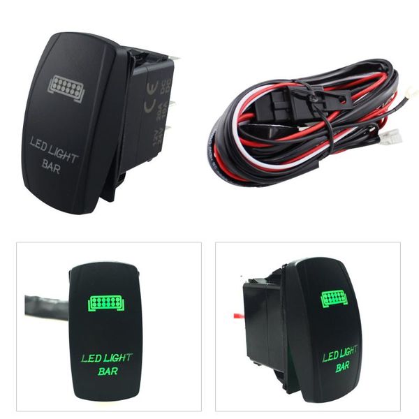 

green double lamps 12/24v rocker switch work light with installation wiring harness one plus two led light bar