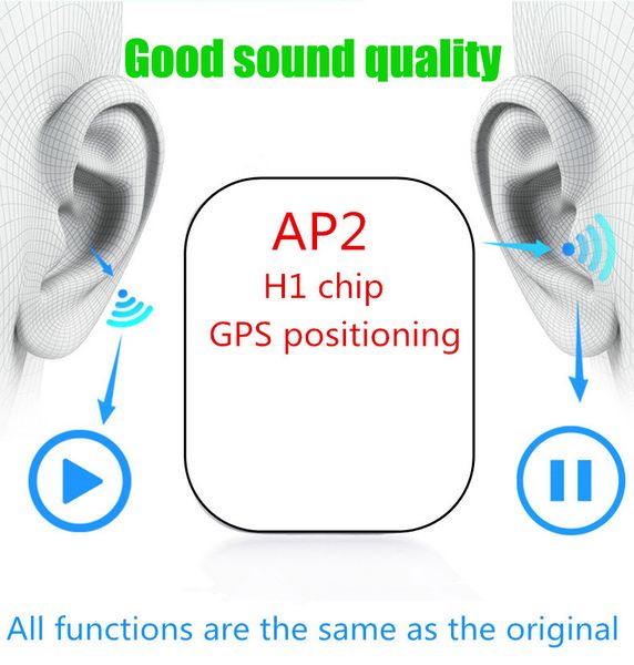

100% copy ap2 1: 1 tws pop-up in-ear detection wireless bluetooth headset change name h1 chip