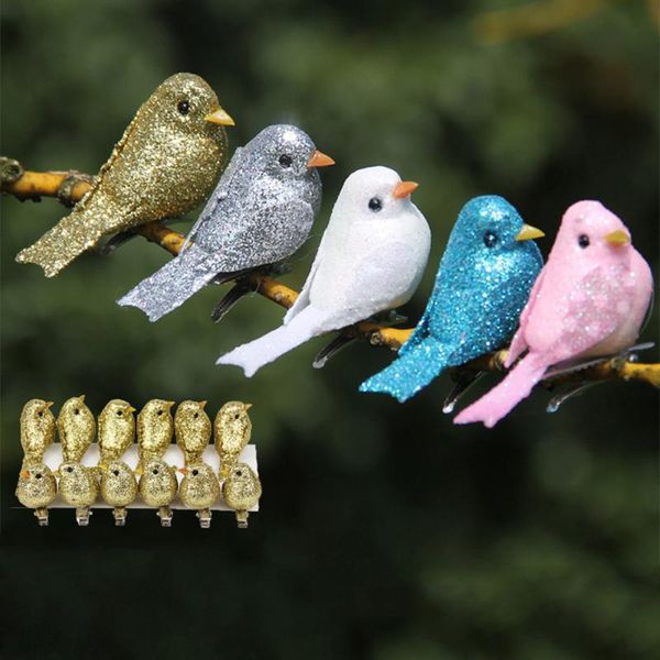 

12 pcs artificial simulation foam bird set mini cute birds ornaments glitter diy craft for home garden christmas tree decoration