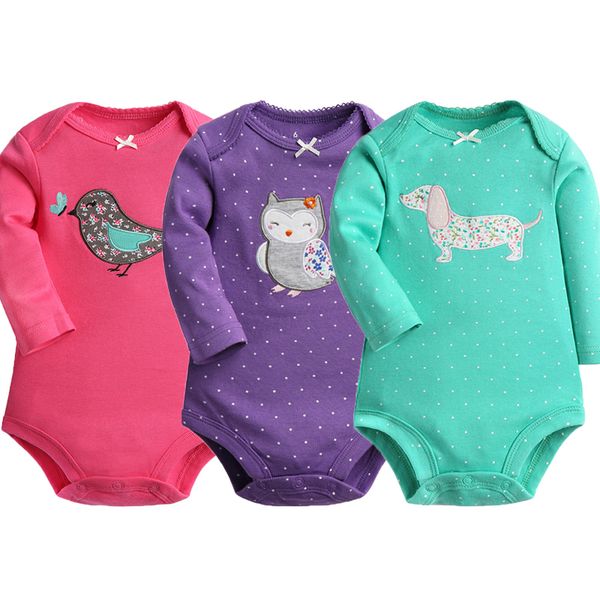 

baby bodysuit 100% cotton 3pieces/lot autumn spring newborn body baby long sleeve animal pattern boy girl pajamas infant clothes, Blue