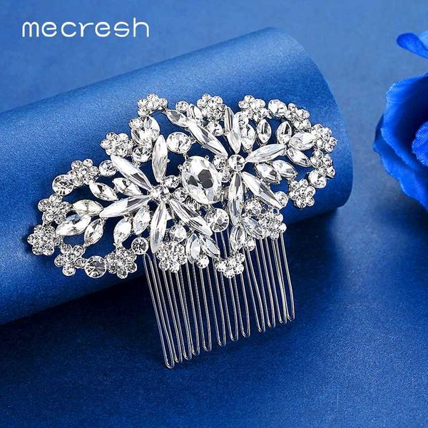 

mecresh headpiece wedding bridal hair accessories crystal flower leaf silver color hair comb pins queen tiara jewelry fs236, Golden;silver