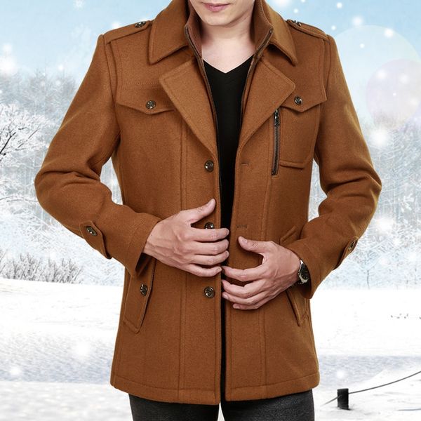 

winter men's wool wool woolen coat middle-aged and elderly double collar mid-length woolen coat for men, Tan;black