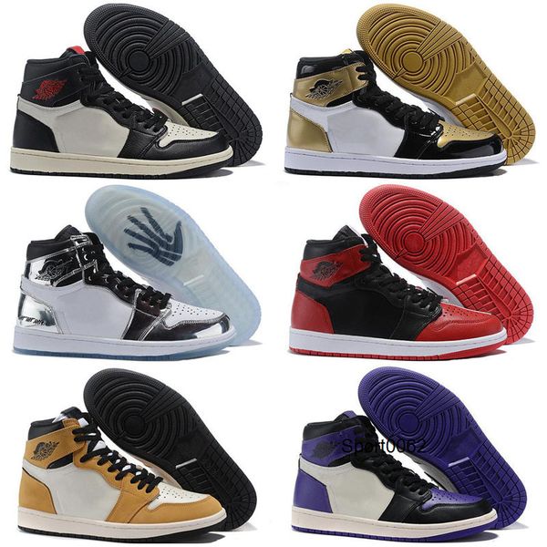

gold bred toe jumpman 1 og kids basketball shoes for mens shoes chicago 1s 6 rings sneakers trainers women mid new love unc sport shoes, Black