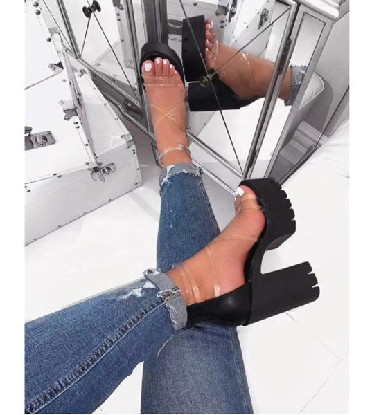 

2020 office spring lace up high heels women fashion high heels square platform sandals party wedding sandalias mujer