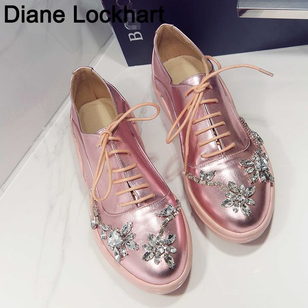 

осень марка платформа обувь женщина brogue rhinestone bling flats узелок обувь женского оксфорд обувь для женщин zapatos де mujer, Black
