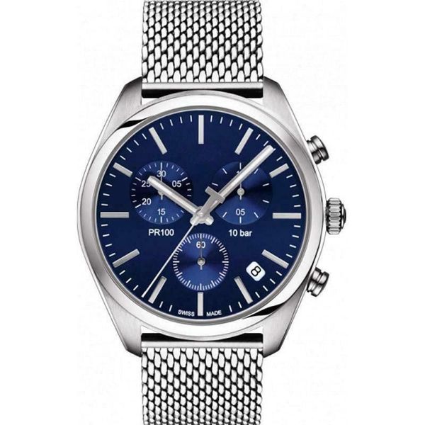 

t101.417.11.041.00 mens prs 100 black & silver steel chronograph watch, Slivery;brown