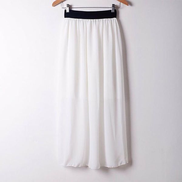 

women skirts double layer chiffon summer beach long maxi elastic waist skirt fashion new elegant skirts a line flare style beach, Black